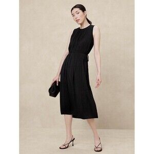 Banana Republic Factory Crystal Pleated Black Midi Dress Size XS NWT Sheer